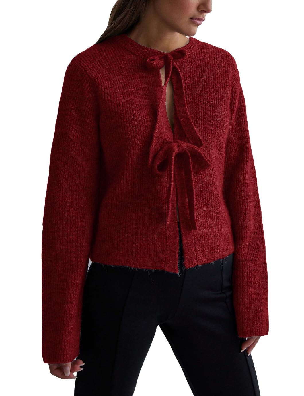 Cardigã Malajisi Feminino Cortado Com Nervuras, Vermelho, Tamanho L