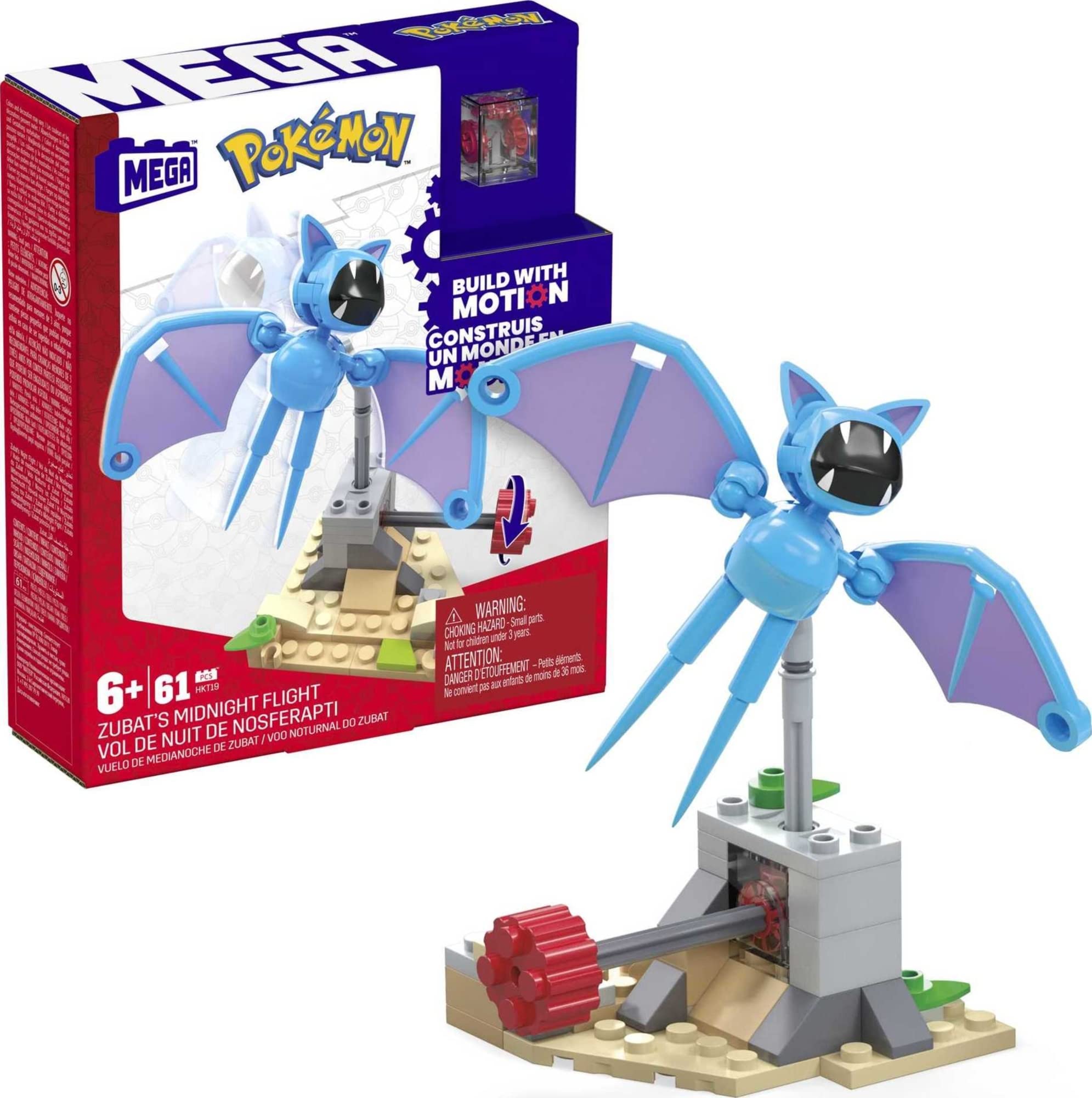 Conjunto De Brinquedos De Construção Mega Pokémon Zubat's Midnight Flight 61 Unidades