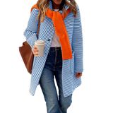 Suéter De Cardigã Feminino Chouyatou, Colorido, Listrado, Azul, Xl