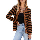 Suéter De Cardigã Sidefeel, Listrado, Aberto, Frontal, Marrom, Feminino