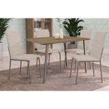 Conjunto Mesa Sala Jantar Iguaçu Com Tampo De Madeira 90cm E 4 Cadeiras Amsterdã Niquel Nude 16 Kappesberg