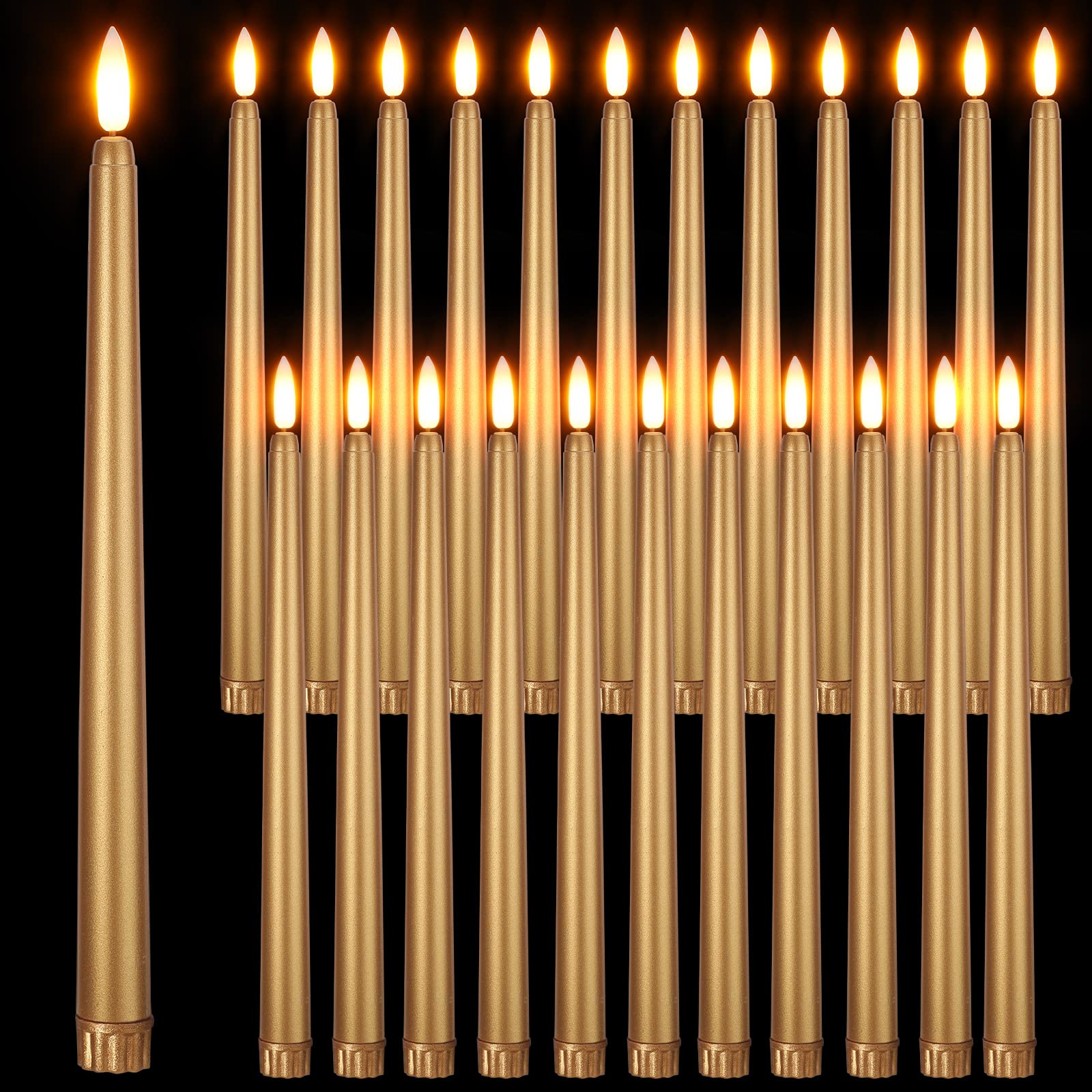Velas Cônicas Sem Chama Macarrie, 24 Pacotes De Led, 28 Cm, Douradas