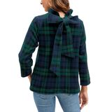 Blusa Feminina Kedera De Flanela Xadrez Com Gola Simulada Com Laço Verde