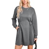 Mini Vestido Casual Dokotoo, Mangas Compridas, Moletom, Cinza Médio