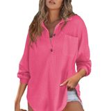 Camisa Feminina Elegante Henley, Manga Comprida, Decote Em V, Malha Waffle