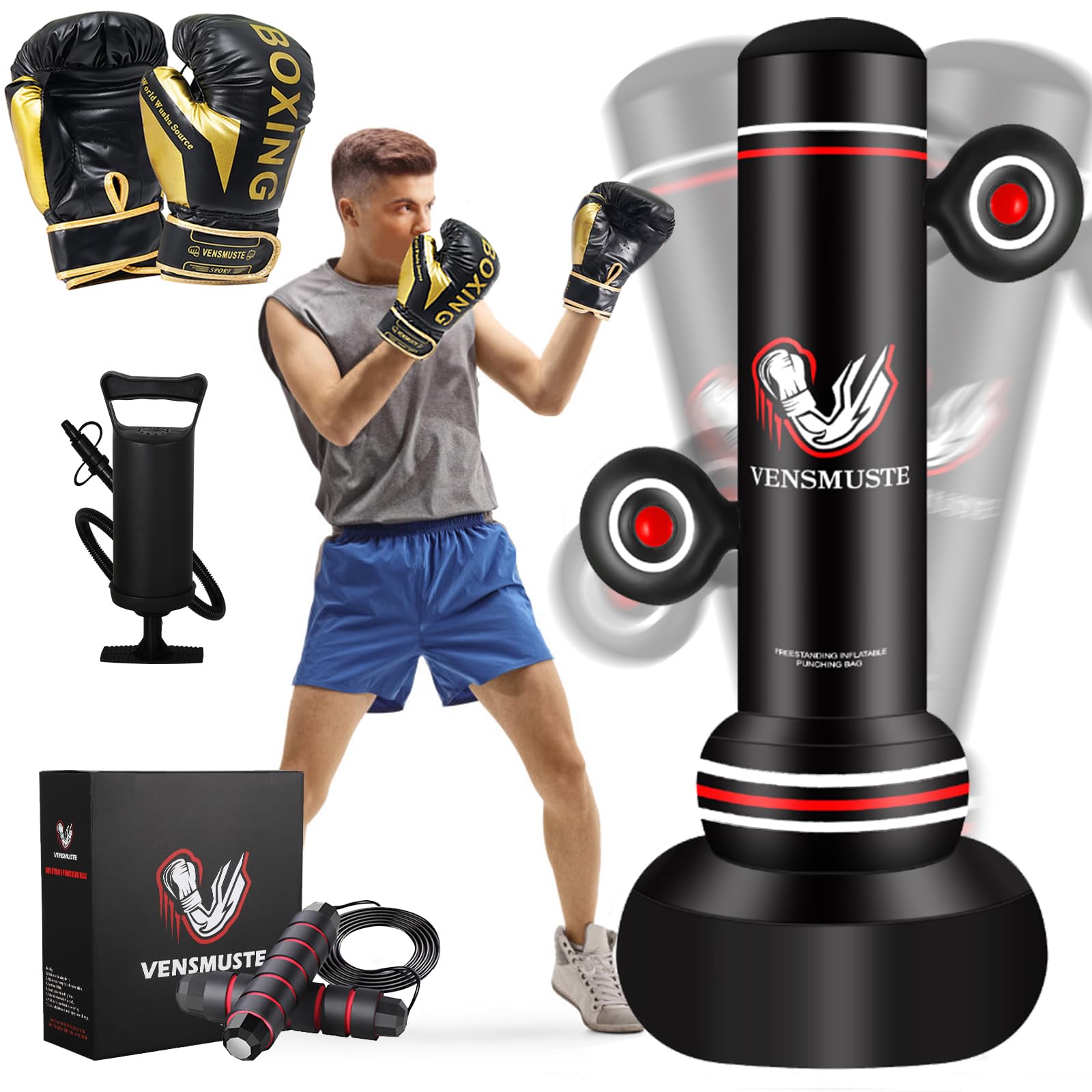 Saco De Pancadas Vensmuste 69 Cm Inflável Com Luvas, Bomba E Corda