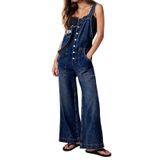 Macacão Chartou, Jeans Casual, Perna Larga Para Mulheres, Azul Escuro