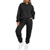 Conjunto De Roupas Aleumdr, Moletom Feminino Com Capuz E Calça De Moletom Preta