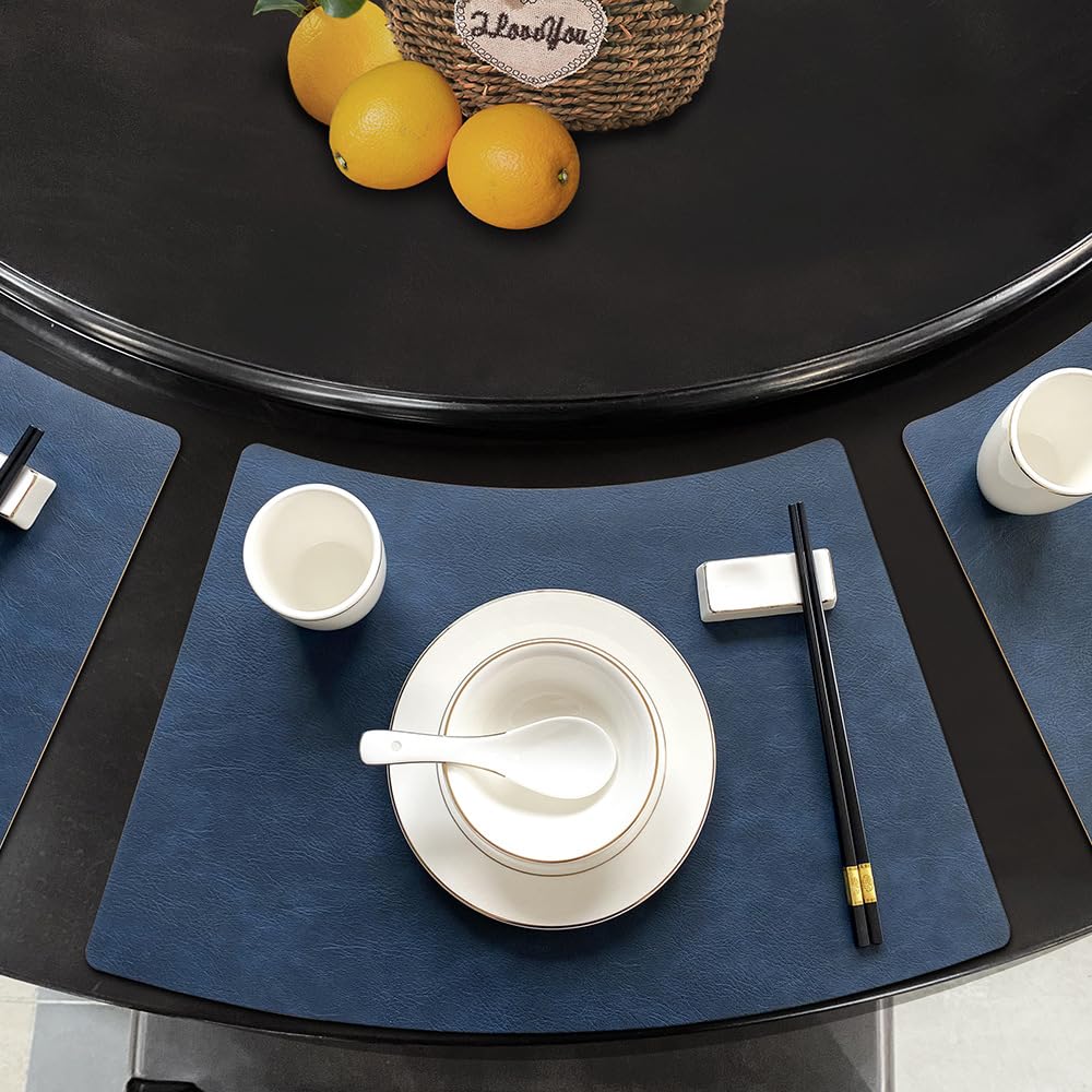 Placemats Svatao Leather Round Table, Preto, Impermeável, Conjunto De 6
