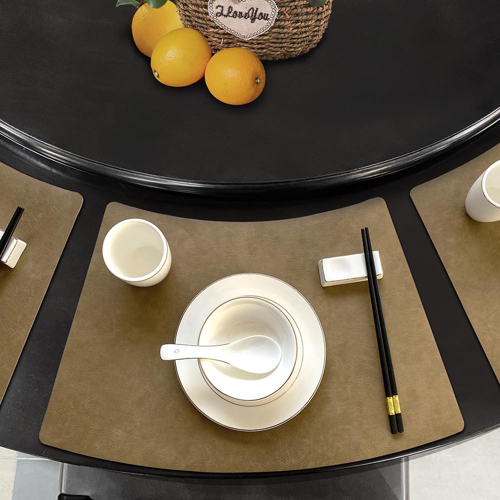 Placemats Svatao Leather Round Table, Preto, Impermeável, Conjunto De 6