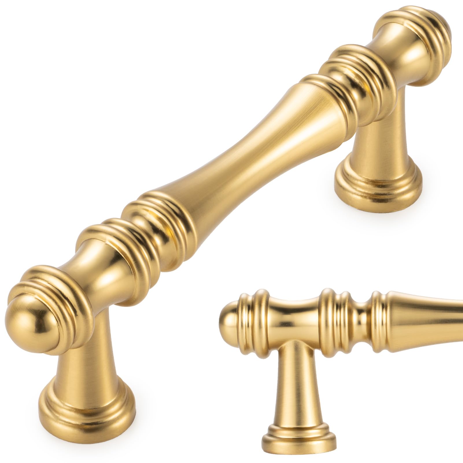 Cabinet Pull Handle Koofizo Classical Brushed Gold P30, Pacote Com 10