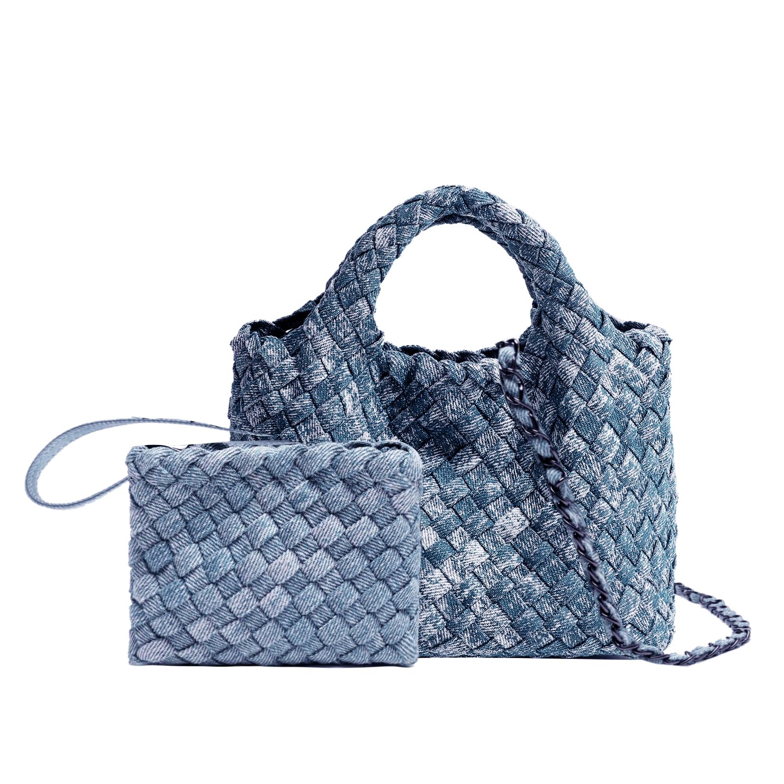 Bolsa De Ombro Ouygzou, Bolsa De Tecido Para Mulheres, Jeans, Azul Estrelado