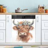 Tampa Magnética Para Lava-louças Qugrl Cute Highland Cow 58,42x66,04c