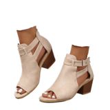 Sandálias Zbyy, Botas De Tornozelo Femininas Peep Toe, Salto Grosso