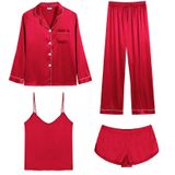 Conjunto De Pijama Feminino Swomog, Cetim, 4 Peças, Vermelho Claro, Tamanho S