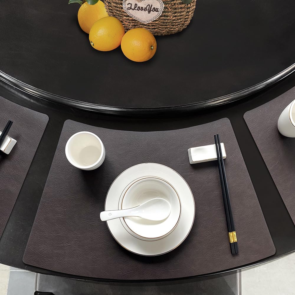 Placemats Svatao Leather Round Table, Preto, Impermeável, Conjunto De 6