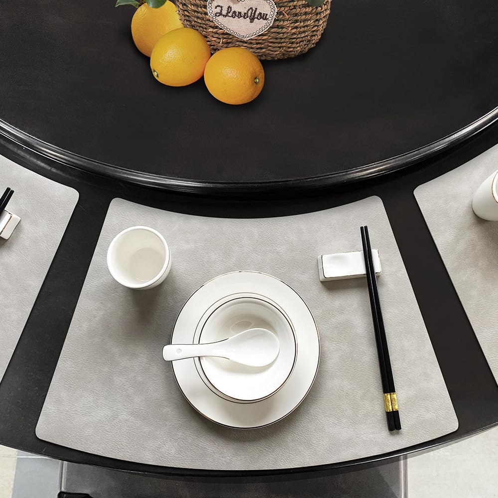 Placemats Svatao Leather Round Table, Preto, Impermeável, Conjunto De 6