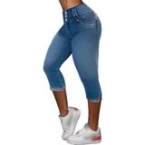 Jeans Bermuda Capri Flamingals Ripped Stretch Para Mulheres