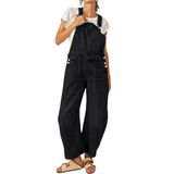 Macacão Jeans Feminino Chartou, Jeans Largos, Pretos