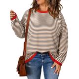 Suéter Feminino Eytino Plus Size Listrado De Manga Comprida 5x Castanho
