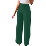 Calça Social Feminina Unybwonn, Cintura Alta, Perna Larga, Verde