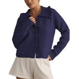 Cardigan Ziqoty, Suéter Feminino Com Babados, Tamanho Azul Marinho