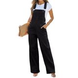 Macacão Vetinee, Macacão Feminino, Preto, Jeans, Folgado, Gg