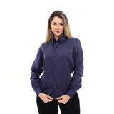 Camisa Social Feminina Premium Tipo Linho Azul Marinho Manga Longa