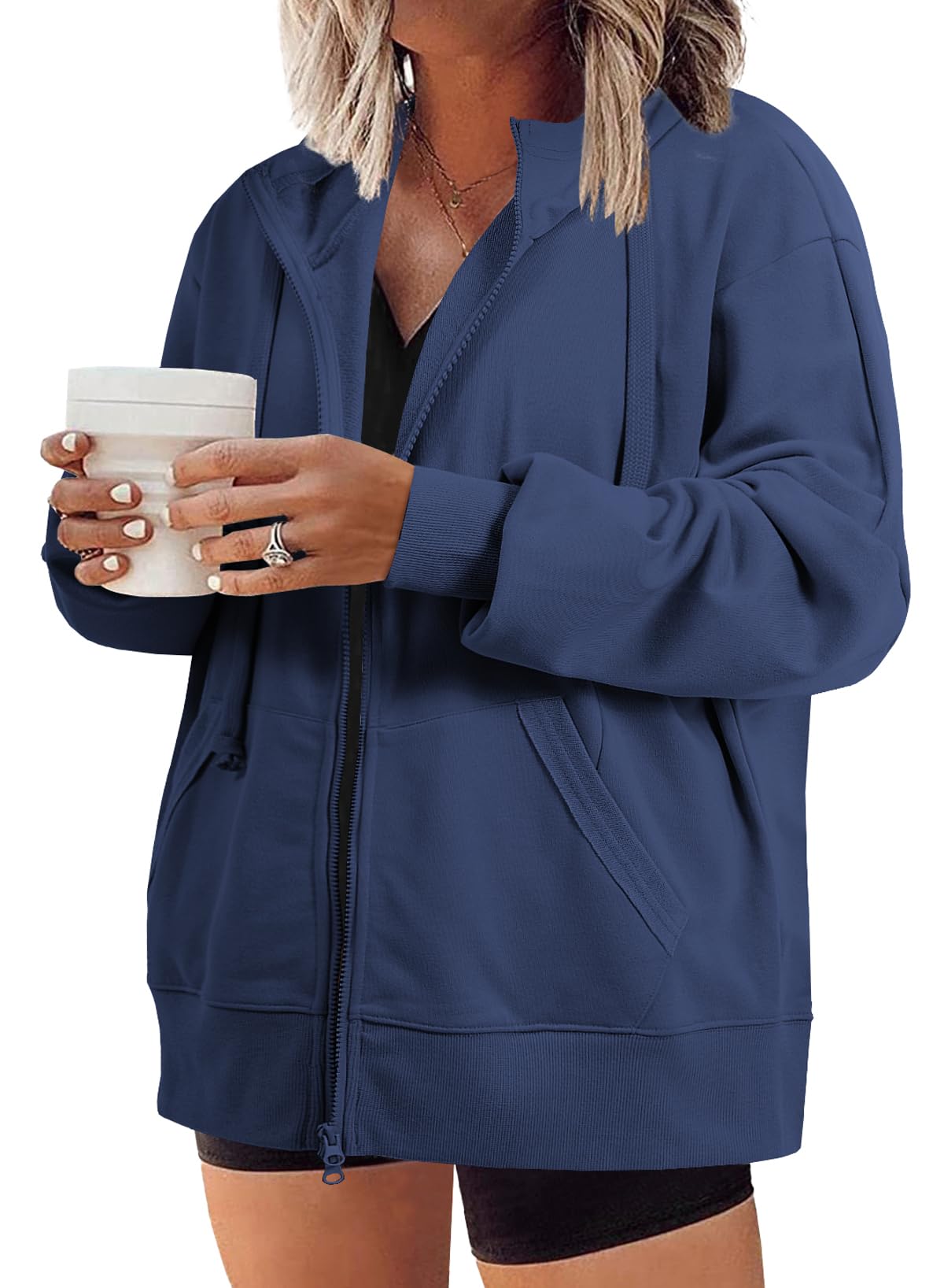 Jaqueta Feminina Eytino, Tamanho Grande, Com Zíper Completo, Preta, 1x