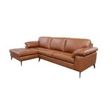 Sofá De Couro Asti 3 Lugares Com Chaise Esquerda Conhaque Com Brilho - Mempra Design