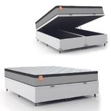 Cama Box Baú Colchão Casal Queen Molas Ensacadas Real 158x198x68cm Linho Branco / Preto Inducol - Suporta Até 130kg Por Pessoa