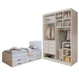 Conjunto Cama Solteiro 5 Gavetas Júlia E Closet Casal Sem Portas 4 Gavetas Bergamo Branco