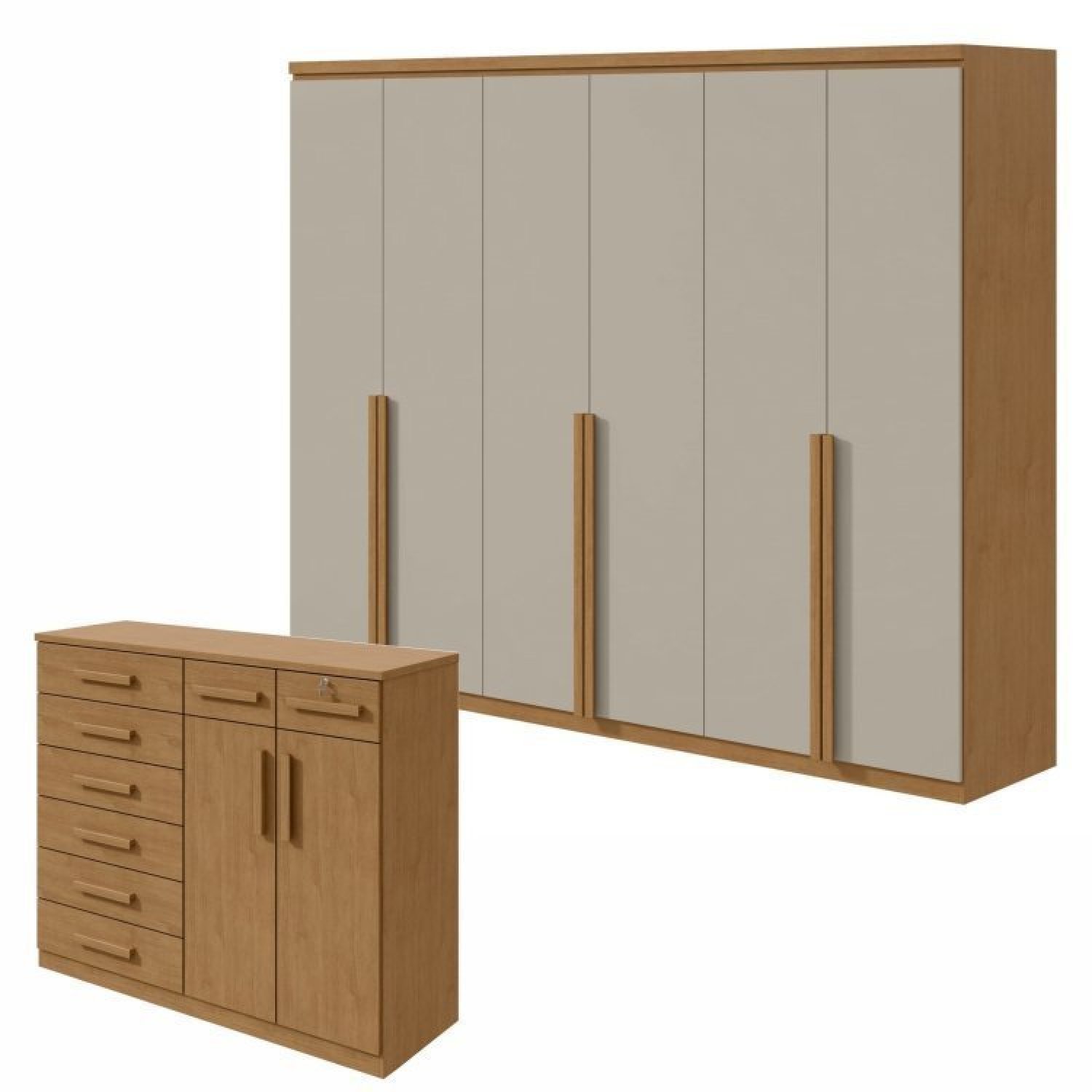 Conjunto De Guarda-roupa Alonzo E Cômoda Toronto Amêndoa Clean/off White