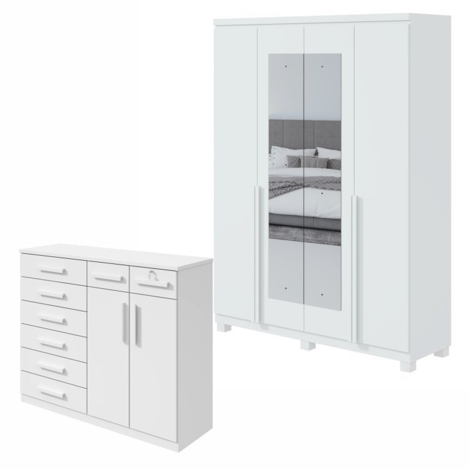 Conjunto De Guarda-roupa Alonzo Com Espelho E Pés E Cômoda Toronto Branco