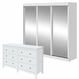 Conjunto De Guarda-roupa 3 Portas 3 Gavetas Saion Plus Super Glass e Cômoda 6 Gavetas Maggiore New Branco