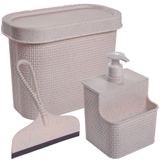 Kit Para Pia Lixeira 3,3 Litros, Conjunto Porta Detergente/esponja 500ml E Rodinho Tear Plasutil