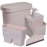 Kit Para Pia Lixeira 3,3 Litros, Escorredor De Talheres, Conjunto Porta Detergente/esponja 500ml E Rodinho Tear Plasutil
