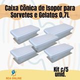 5 Caixas Cônicas De Isopor Eps 0,7 Litros Sorvetes E Gelatos