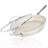 Frigideira Gotham Steel 14 Cm Antiaderente Com Tampa Creme Martelada