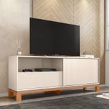 Rack Para Tv Até 55 Polegadas Porta Com Textura Microrripada Pés Cavalete Mondrian 1.5 Off White/freijó