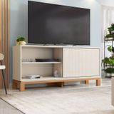 Rack Para Tv Até 55 Polegadas Porta Com Textura Microrripada Pés Cavalete Mondrian 1.36 Off White/freijó