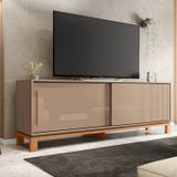 Rack Para Tv Até 65 Polegadas Portas Com Textura Microrripada Pés Cavalete Mondrian 1.8 Freijó