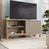 Rack Para Tv Até 55 Polegadas Porta Com Textura Microrripada Pés Cavalete Mondrian 1.36 Freijó