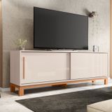 Rack Para Tv Até 65 Polegadas Portas Com Textura Microrripada Pés Cavalete Mondrian 1.8 Off White/freijó