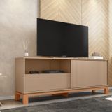 Rack Para Tv Até 55 Polegadas Porta Com Textura Microrripada Pés Cavalete Mondrian 1.5 Freijó