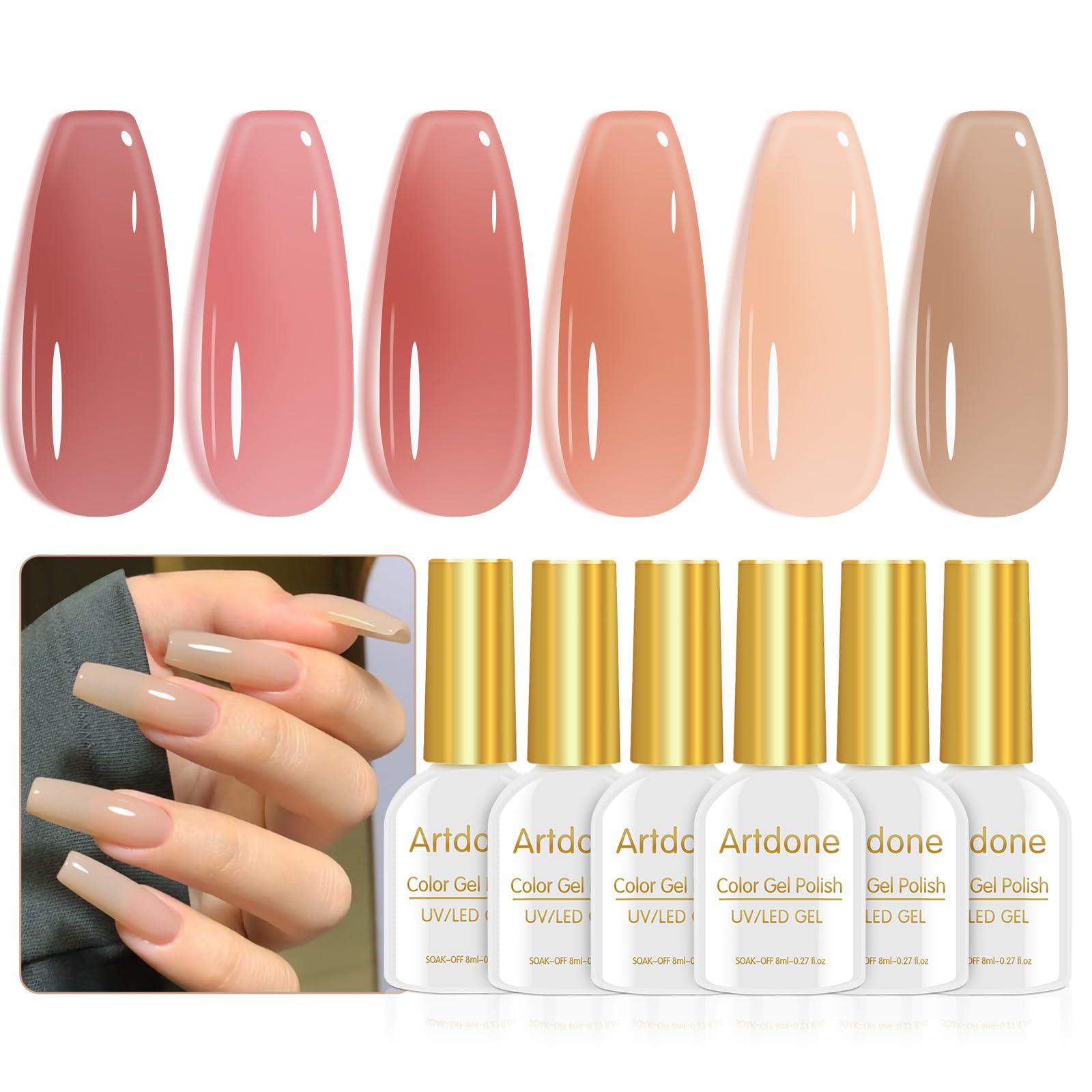 Conjunto De Esmaltes Artdone Sheer Gel Jelly Uv 6 Cores Com Lâmpada