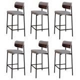 Banqueta Alta Bar Estofada Kit 6 Ella M25 Linho Cinza Cl/café - Mpozenato