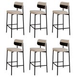 Banqueta Alta Bar Estofada Kit 6 Ella M25 Linho Areia/preto - Mpozenato