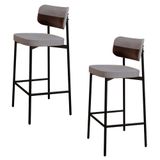 Banqueta Alta Bar Estofada Kit 2 Ella M25 Linho Cinza Cl/café - Mpozenato
