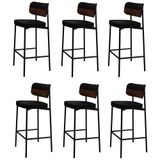 Banqueta Alta Bar Estofada Kit 6 Ella M25 Linho Preto/whisky - Mpozenato